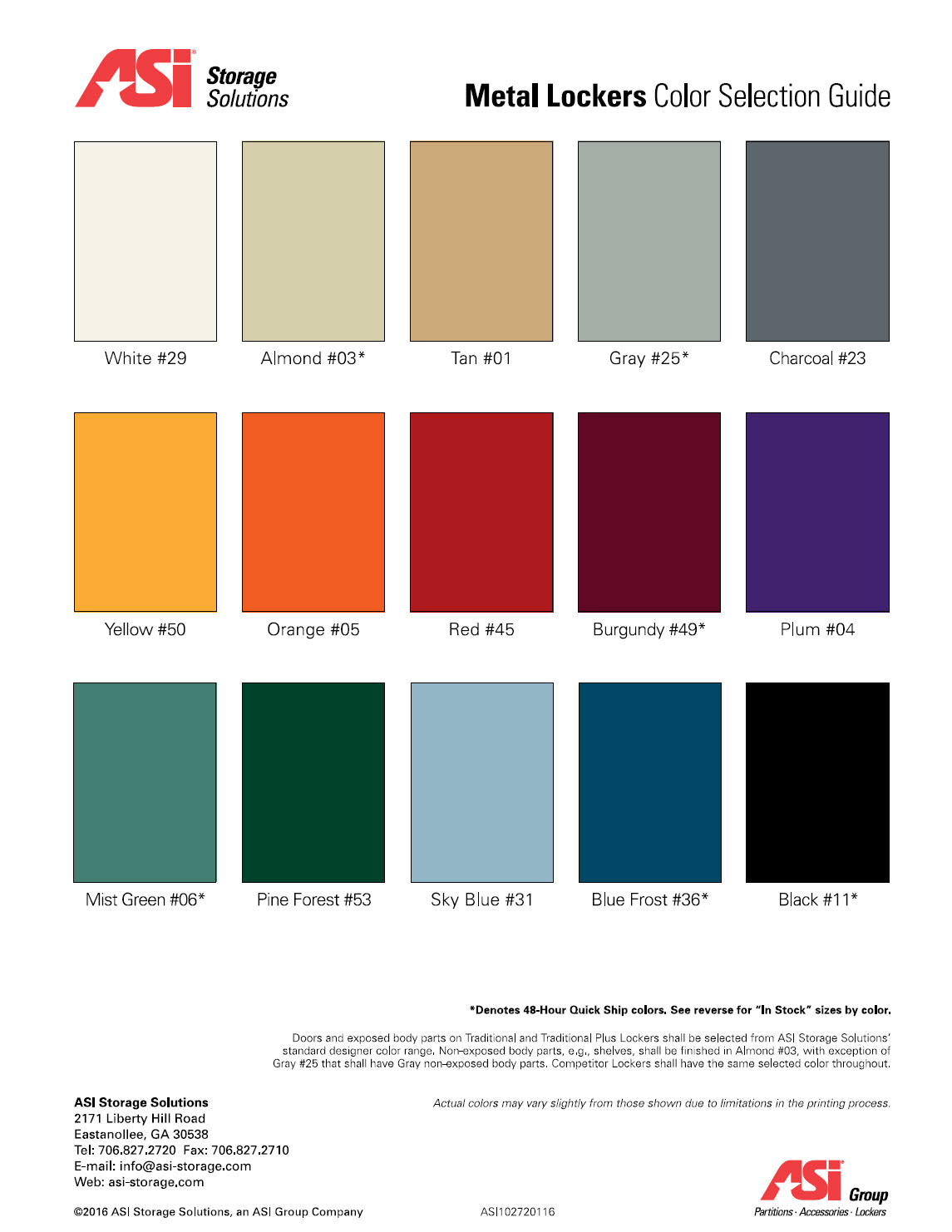 Asi Lockers Color Chart